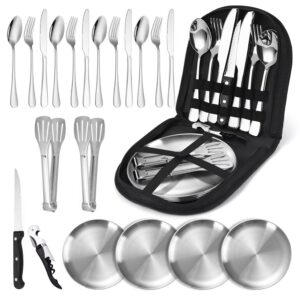 Zestaw naczyń kempingowych dla 4 osób, 21 sztuk, przenośne sztućce kem