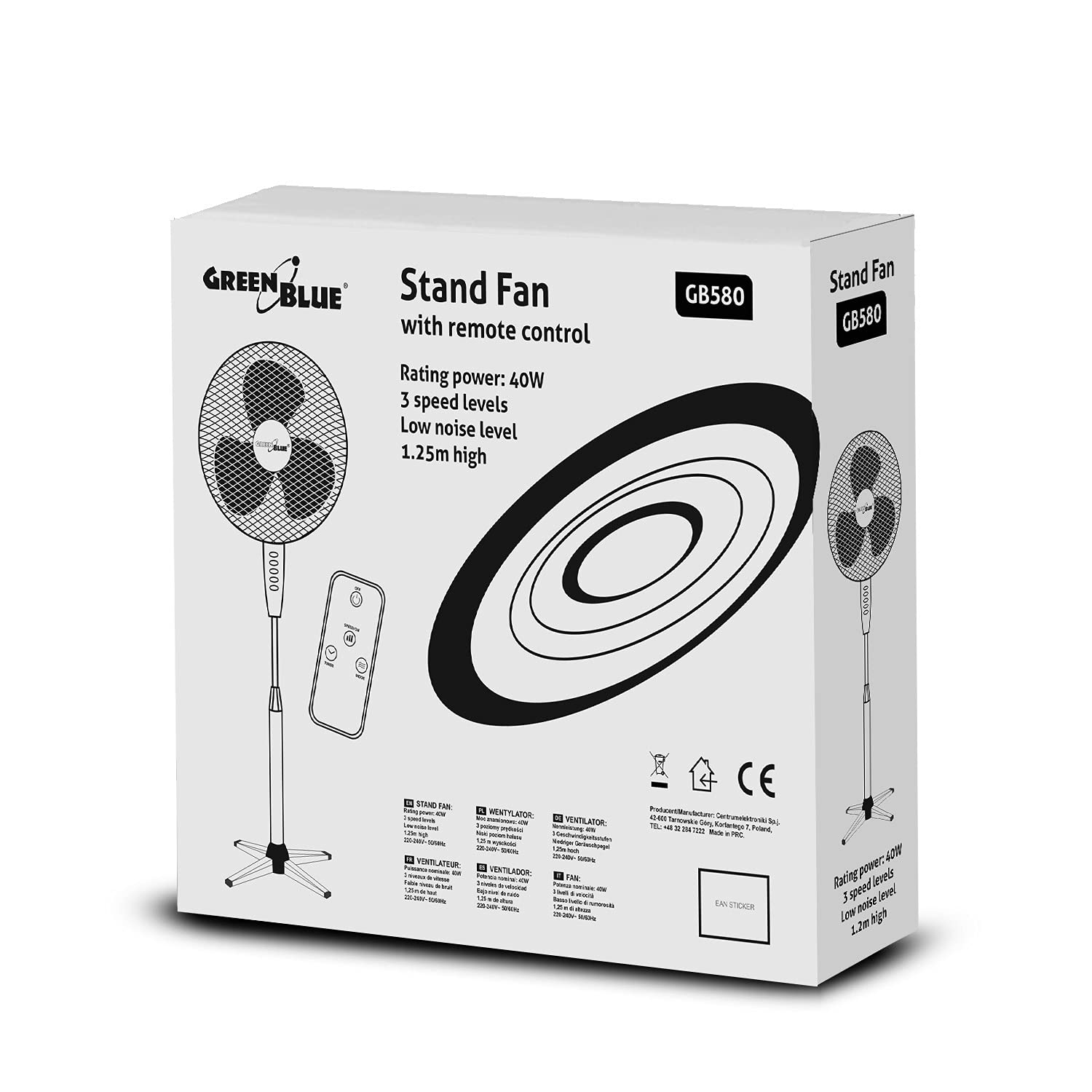 GreenBlue GB580 Wentylator Podłogowy z Pilotem, 3 Prędkości, Cichy, Timer - obrazek 2