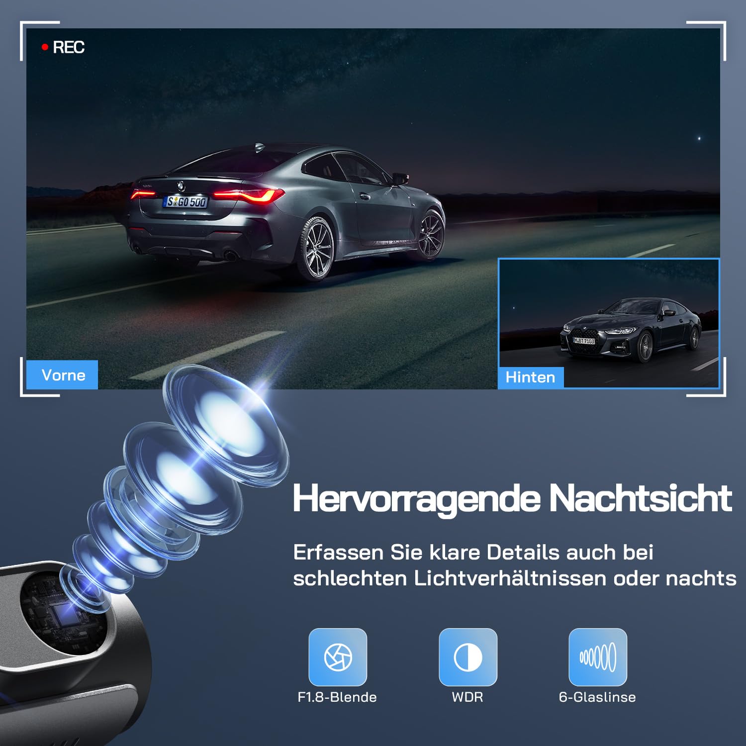 Kamera samochodowa WOLFANG 4K przednia i tylna kamera samochodowa Wi-F - obrazek 6