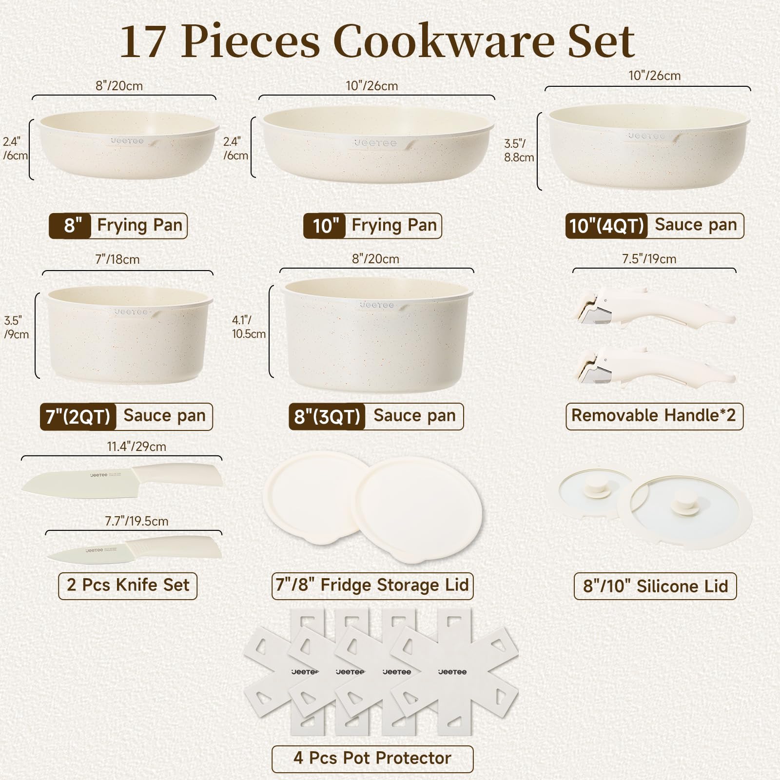 JEETEE Zestaw garnków i patelni nieprzywierających 17 szt., zestawy na - obrazek 9