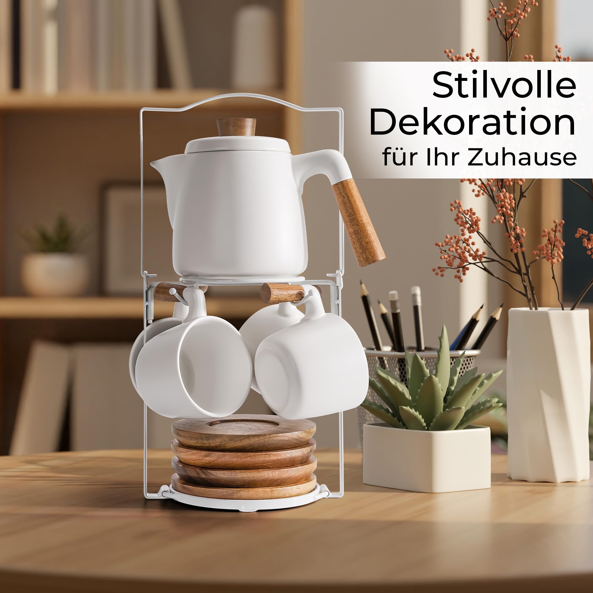 Ceramiczny zestaw do herbaty MIAMIO 1000 ml z kubkami i zaparzaczem - obrazek 6