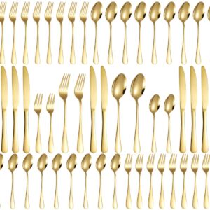 Elegancki zestaw sztućców 60-częściowy dla 12 osób - złote, polerowane, zmywarka