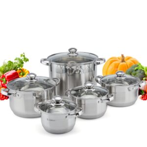 EliteHoff 10-Częściowy Zestaw Garnków Indukcyjnych, 7-Warstwowy Garnek