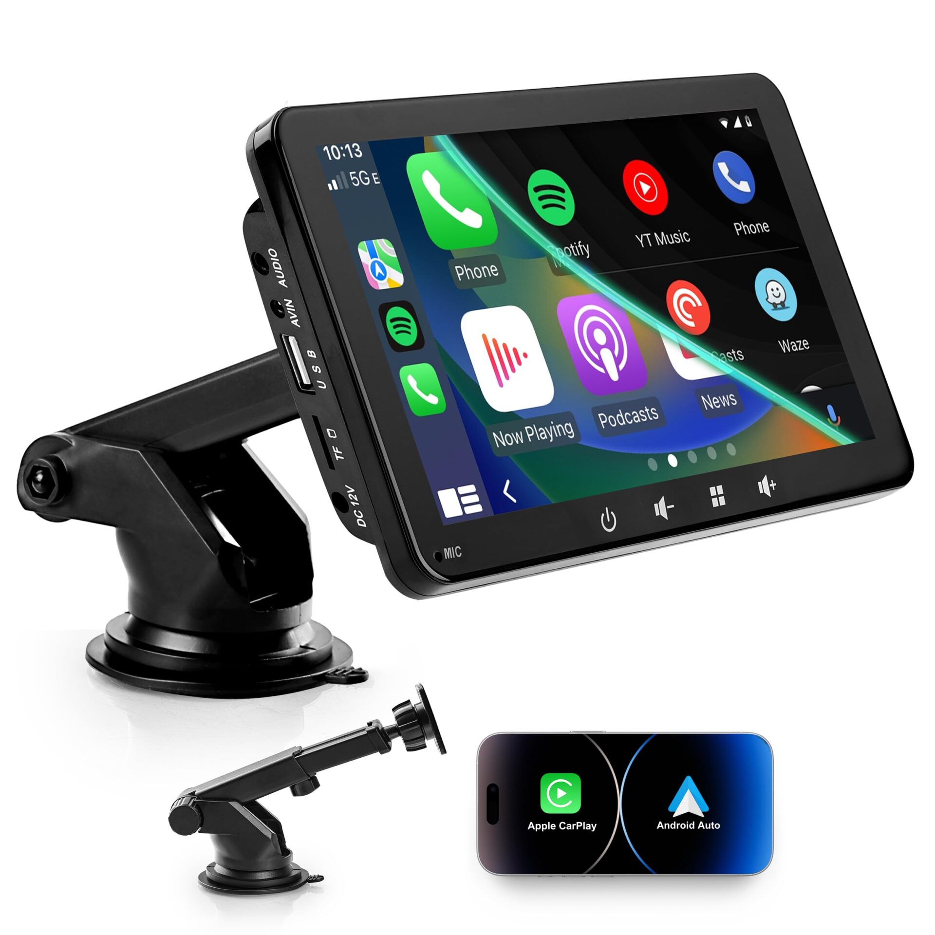 Wyświetlacz samochodowy kompatybilny z CarPlayy i Android Auto radio Wireless Connect przenośny ekran dotykowy Android Carplay 7-calowy ekran dotykowy IPS 1080p Siri Assistant (7 cali)