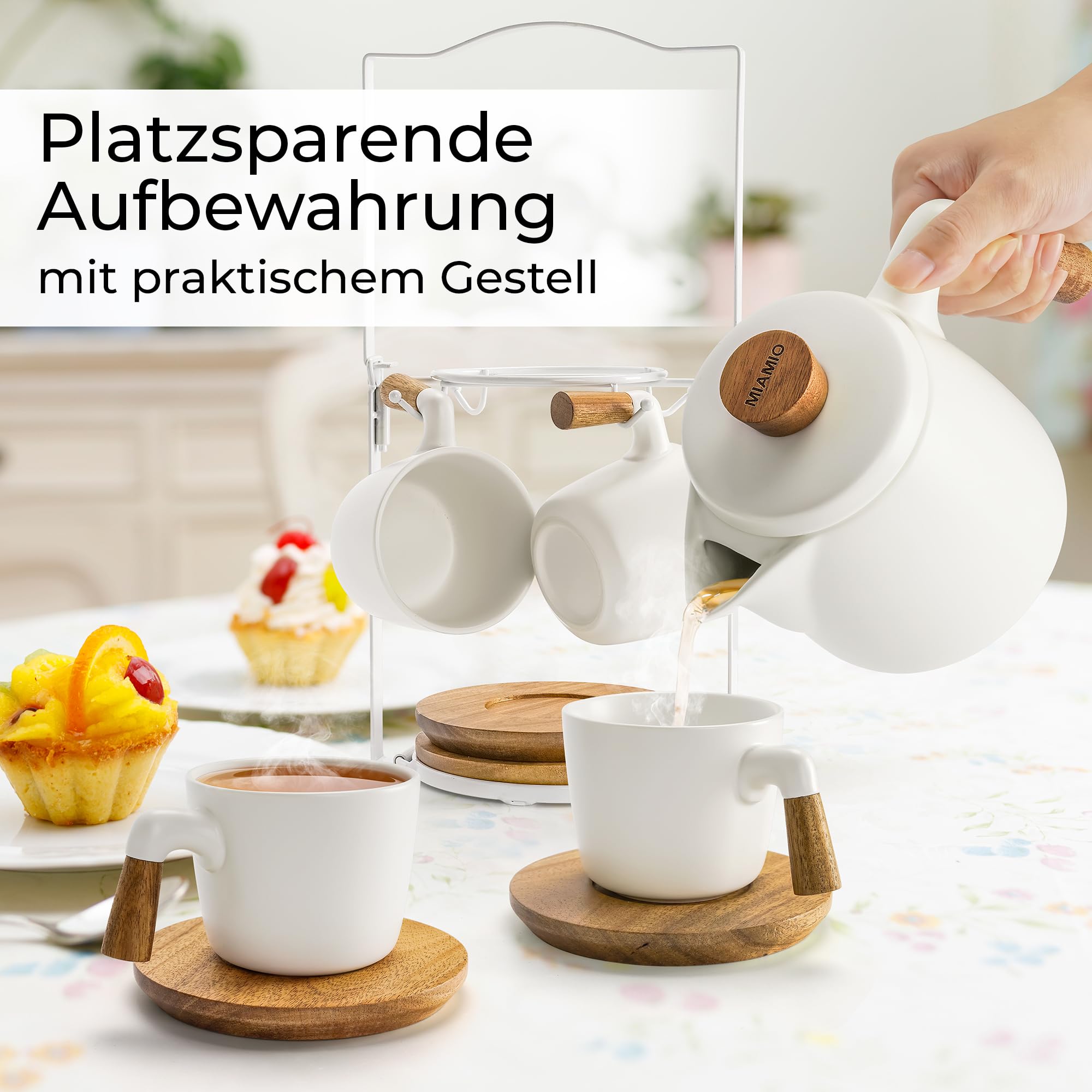 Ceramiczny zestaw do herbaty MIAMIO 1000 ml z kubkami i zaparzaczem - obrazek 7