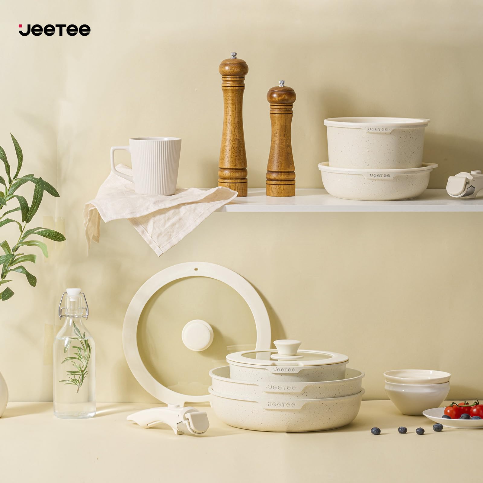 JEETEE Zestaw garnków i patelni nieprzywierających 17 szt., zestawy na - obrazek 2