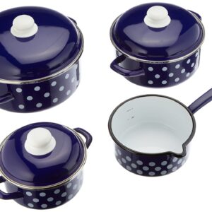GSW 189606 zestaw garnków kuchennych 7-częściowy niebiesko-biały, emal