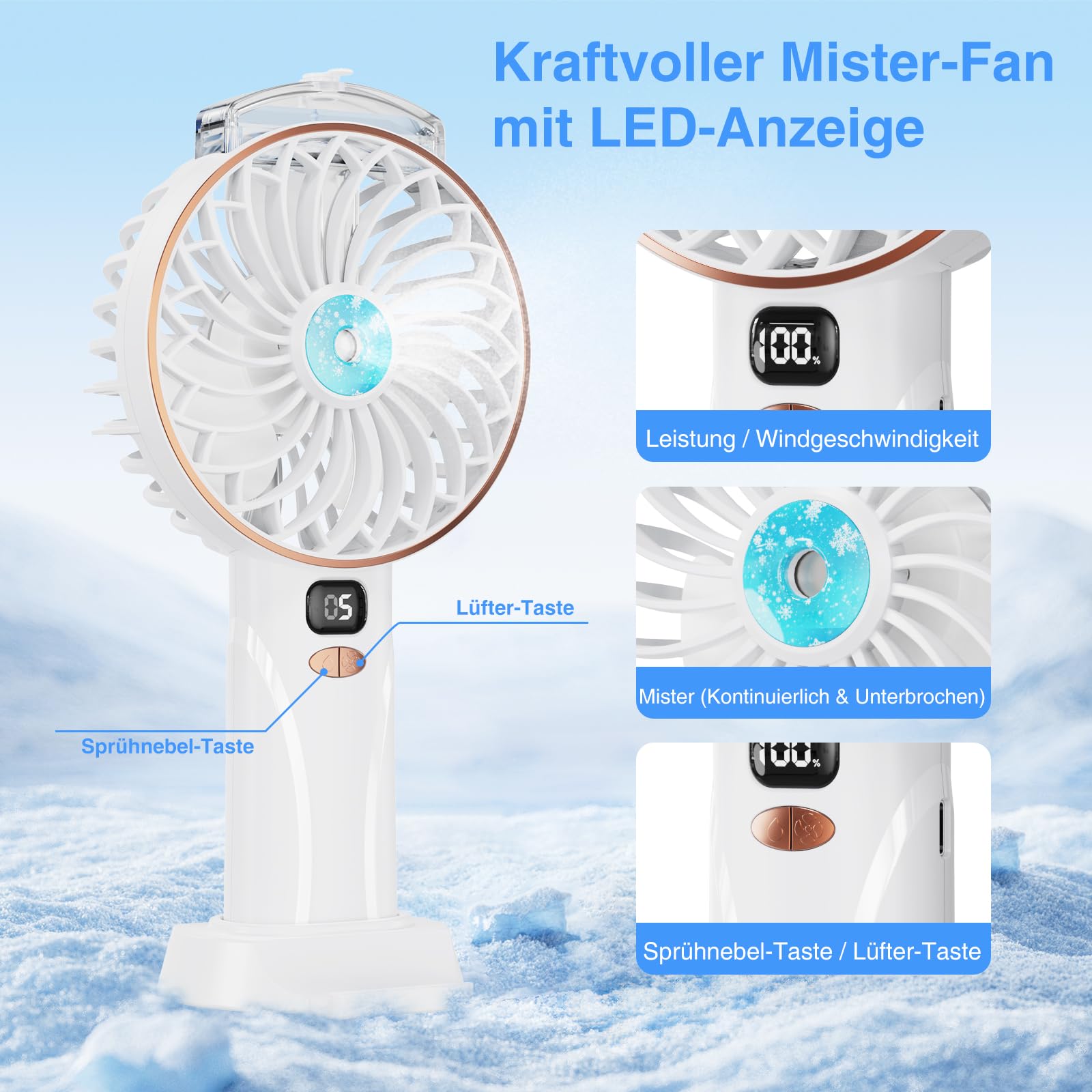 Przenośny Wiatrak Do Ręki z Rozpylaczem - 4000mAh Ładowanie USB, 5 Reg - obrazek 4