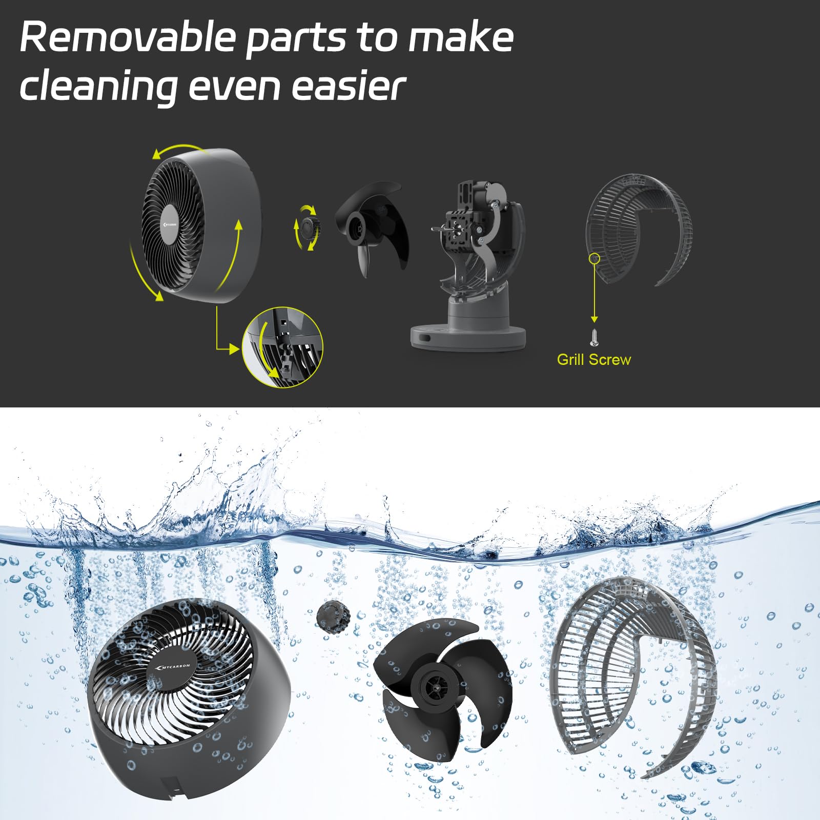 Cichy wentylator MYCARBON DC 30°/60°/90° z oscylacją 10° - Turbo 3D 25 m² - obrazek 4