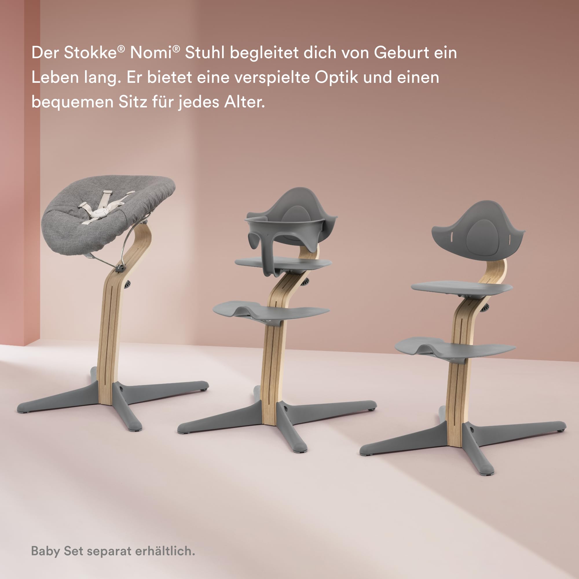 Dębowe krzesełko Stokke Nomi (szare) z zestawem dla noworodka (szary/s - obrazek 3