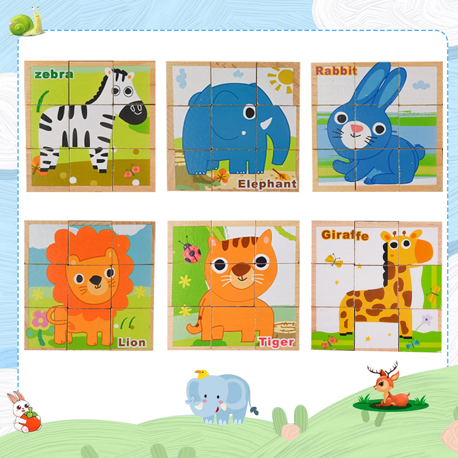 Sześciostronne Drewniane Puzzle 3D Zwierzęta dla Dzieci 4-6 lat - obrazek 2