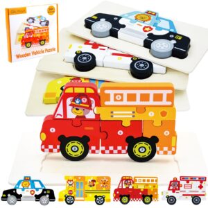 Drewniane Puzzle Montessori Dr. MUYA - Samochody Strażacki i Policyjny 3-5 lat