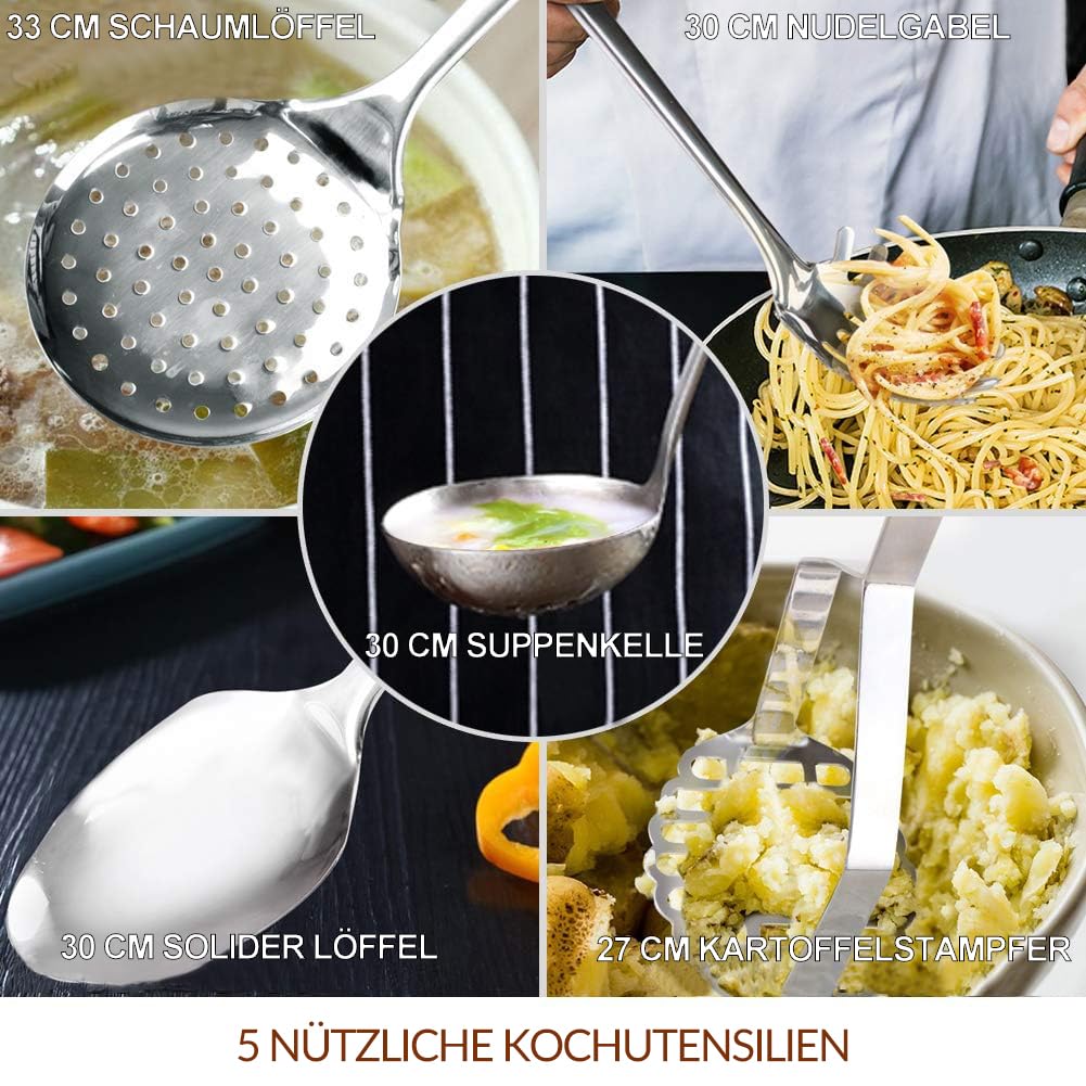 HOMI Chef 14-częściowy zestaw garnków ze stali nierdzewnej – zdrowe naczynia kuchenne - obrazek 3