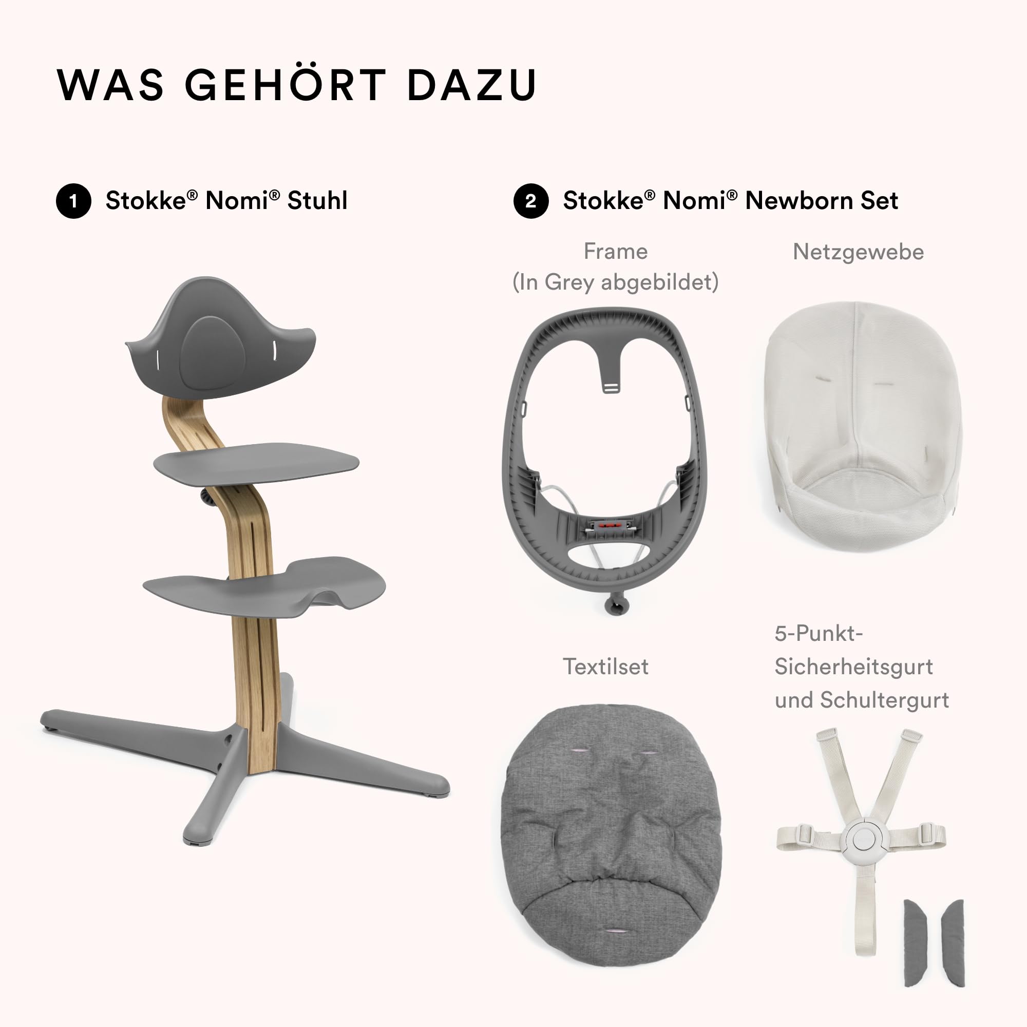 Dębowe krzesełko Stokke Nomi (szare) z zestawem dla noworodka (szary/s - obrazek 5