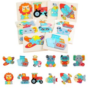 Drewniane puzzle edukacyjne Liwein dla dzieci 1-6 lat – zwierzęta i transport