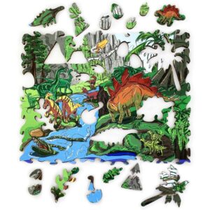 Ulanik Puzzle Land Dinosaur - Drewniane puzzle od 3 lat, gry edukacyjn