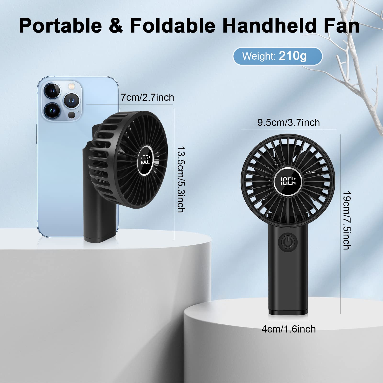 Przenośny mini wentylator USB 3600 mAh z 6 prędkościami - cichy, ręczny - obrazek 5