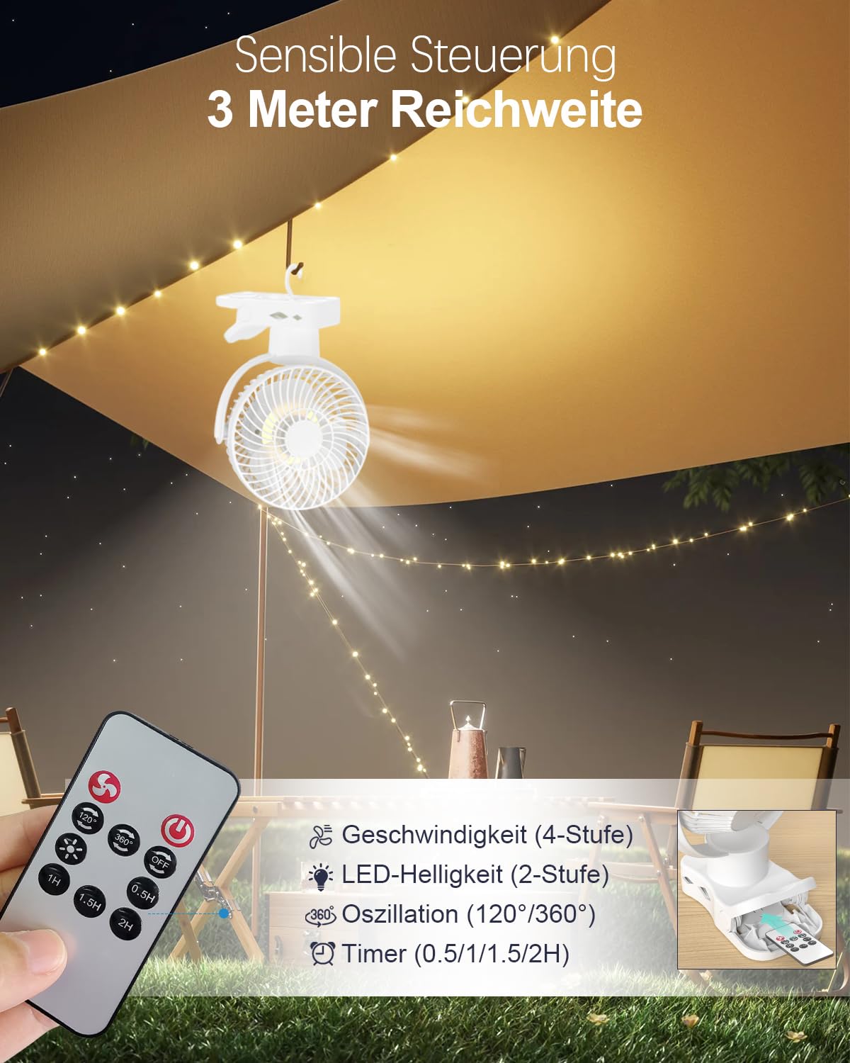 360°Oscylujący wentylator biurkowy, 10000 mAh Mini Wentylator USB Cich - obrazek 5