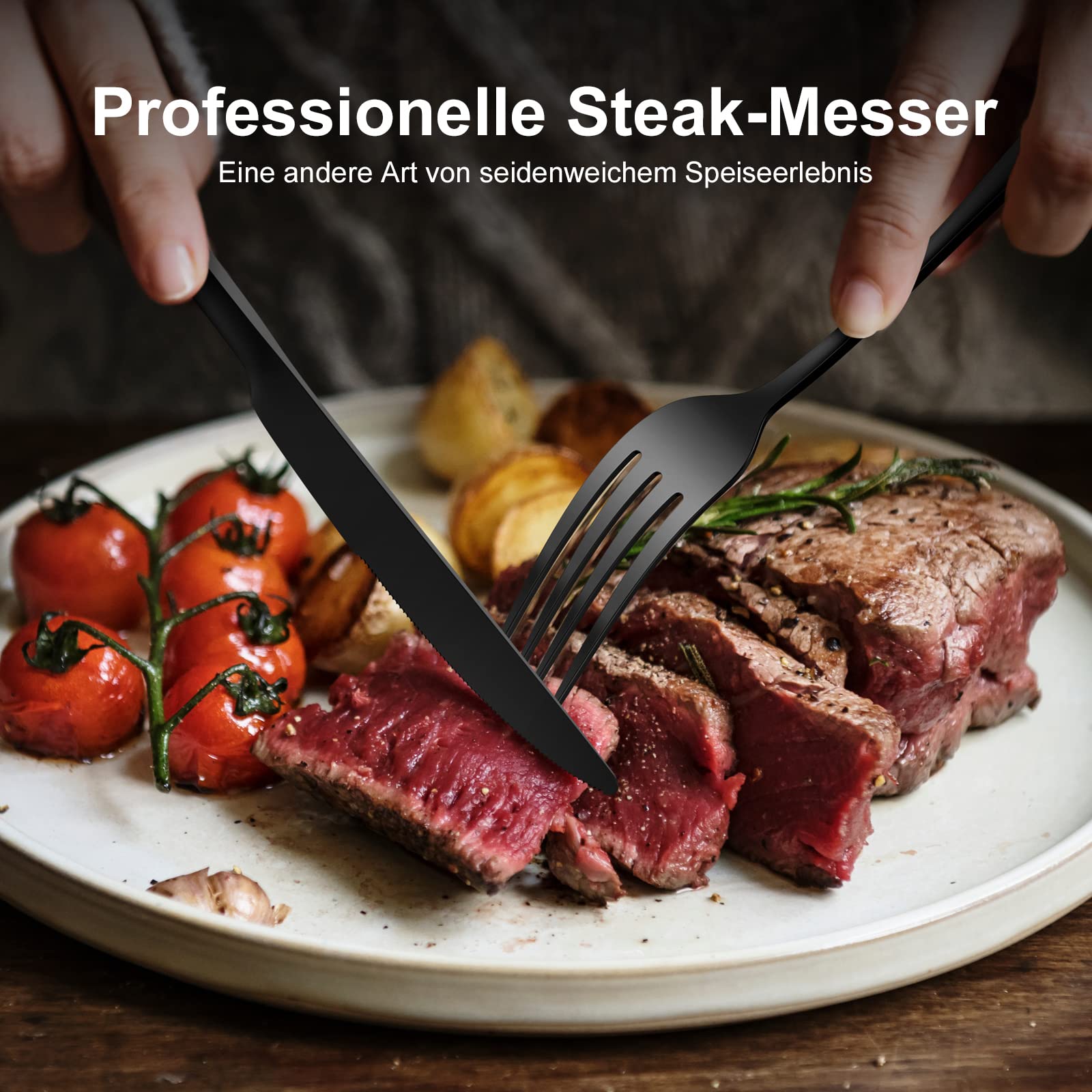 RIWNNI 36-częściowy zestaw sztućców dla 6 osób – czarne, polerowane ze stali nierdzewnej - obrazek 3