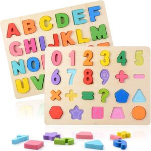 Drewniane Puzzle Alfabet Montessori 2szt. – Edukacyjne Zabawki dla Dzieci 2-4 lata