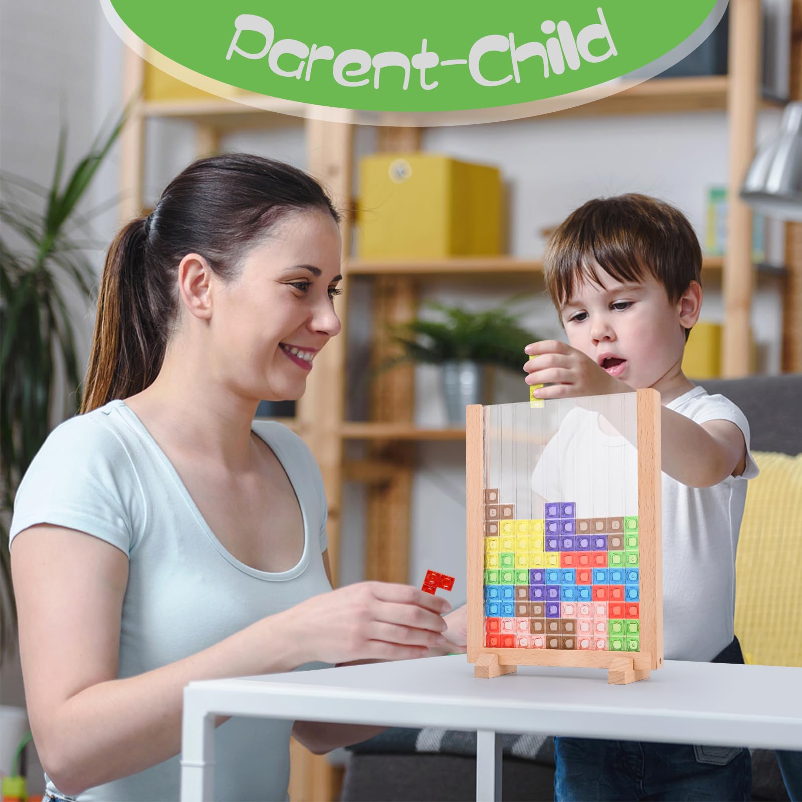 Victse Tetris Puzzle 3D – Kolorowe drewniane zabawki Montessori dla dzieci 3-6 lat - obrazek 5