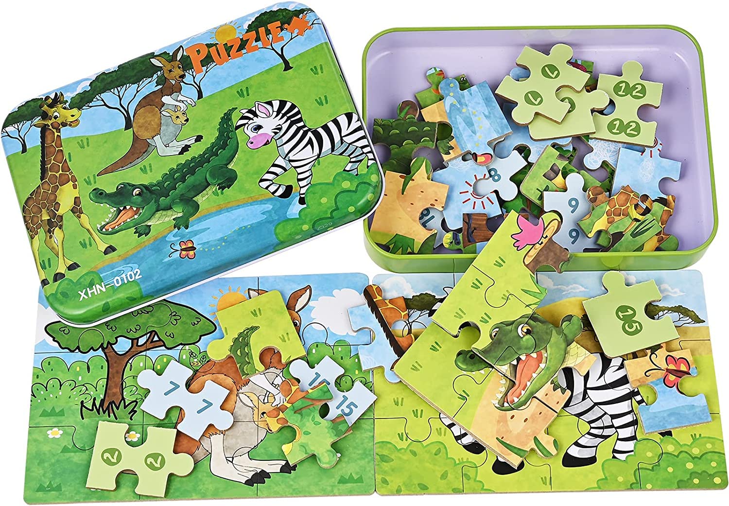 Drewniane Puzzle Fabu 8szt – Edukacyjne Klocki Zwierząt dla Dzieci 3-5 lat - obrazek 3