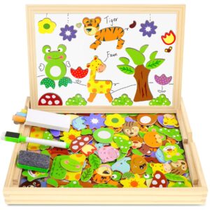 COOLJOY Magnetyczne Drewniane Puzzle i Sztaluga Edukacyjna dla Dzieci