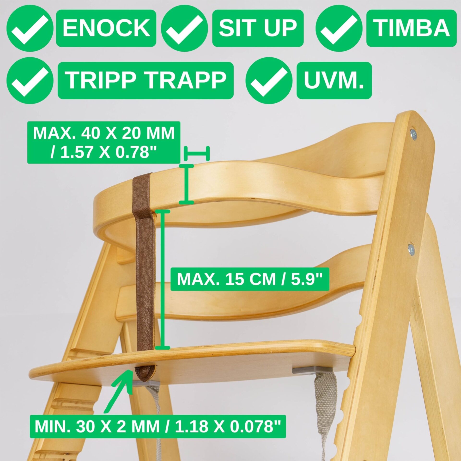 Pas krokowy do krzesełka do karmienia brązowy PU - kompatybilny z Stokke, Safety1st, Kinderkraft - obrazek 9