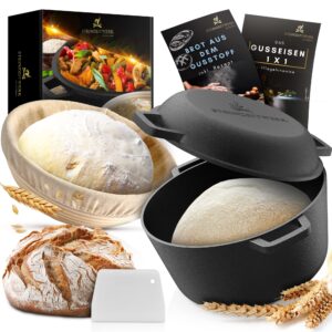 Steinzeitwerk Żeliwny Garnek do Pieczenia Chleba z Koszem i Skrobakiem