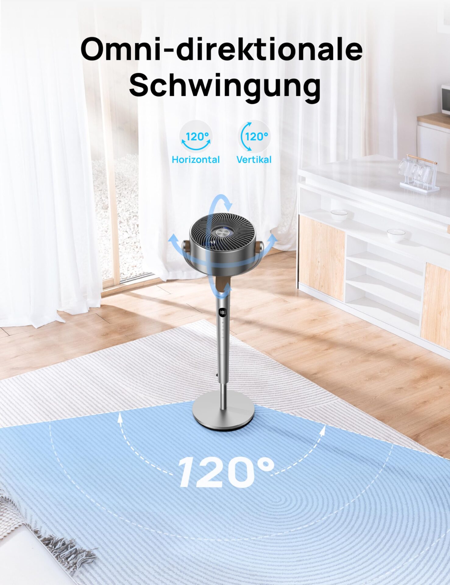 Cichy wentylator stojący Dreo 23 dB, oscylacja 120°, turbo cyrkulator powietrza - obrazek 5