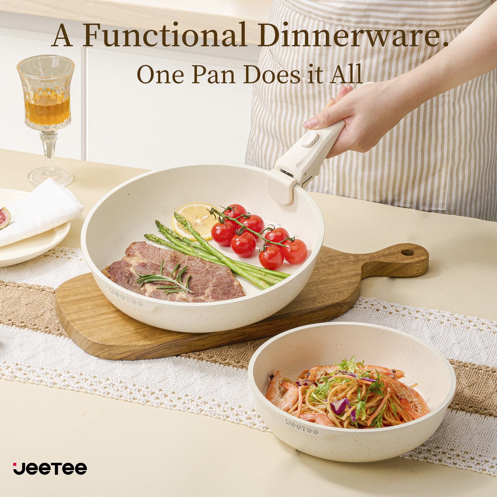 JEETEE Zestaw garnków i patelni nieprzywierających 17 szt., zestawy na - obrazek 3