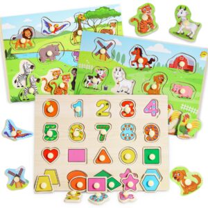 Lenbest 3-częściowe drewniane puzzle Montessori dla dzieci 1-3 lata - edukacyjne zabawki