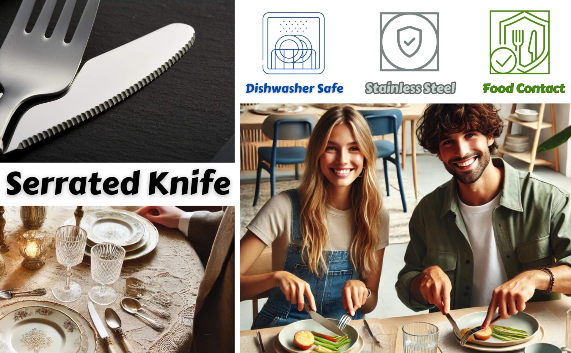 Exzact Zestaw sztućców w stylu vintage, 16szt., antyczne kremowe uchwy - obrazek 4