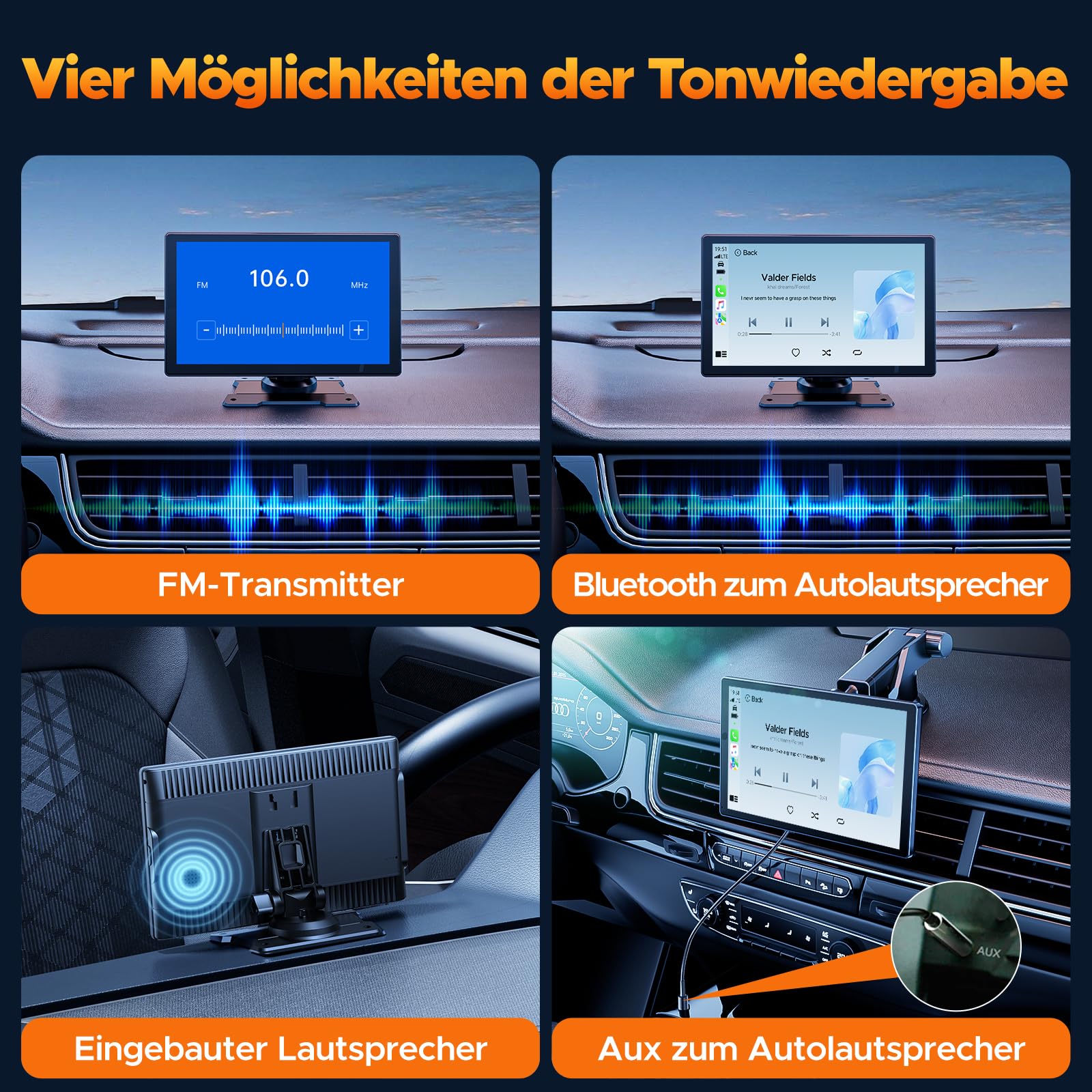Volam Przenośny radio samochodowe z bezprzewodowym A-pple Carplay i An - obrazek 3