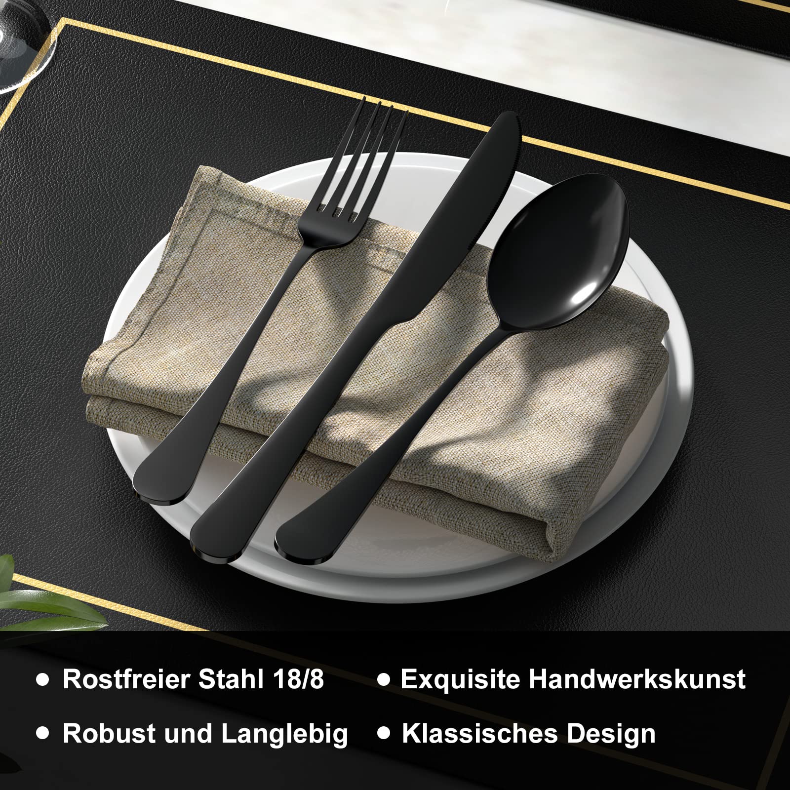 RIWNNI 36-częściowy zestaw sztućców dla 6 osób – czarne, polerowane ze stali nierdzewnej - obrazek 4