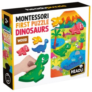 Puzzle Montessori Dinozaury dla dzieci 2-4 lata – edukacyjne drewniane Headu