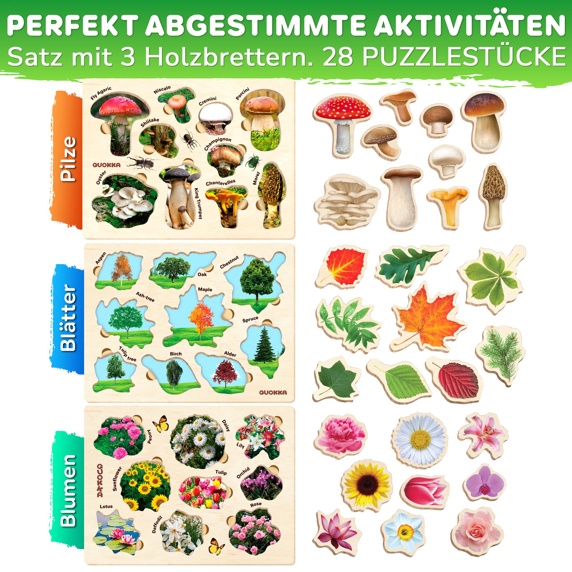 QUOKKA Puzzle Dla Dzieci Od 1, 2, 3 Lat - Zestaw 3X Drewniane Puzzle M - obrazek 8