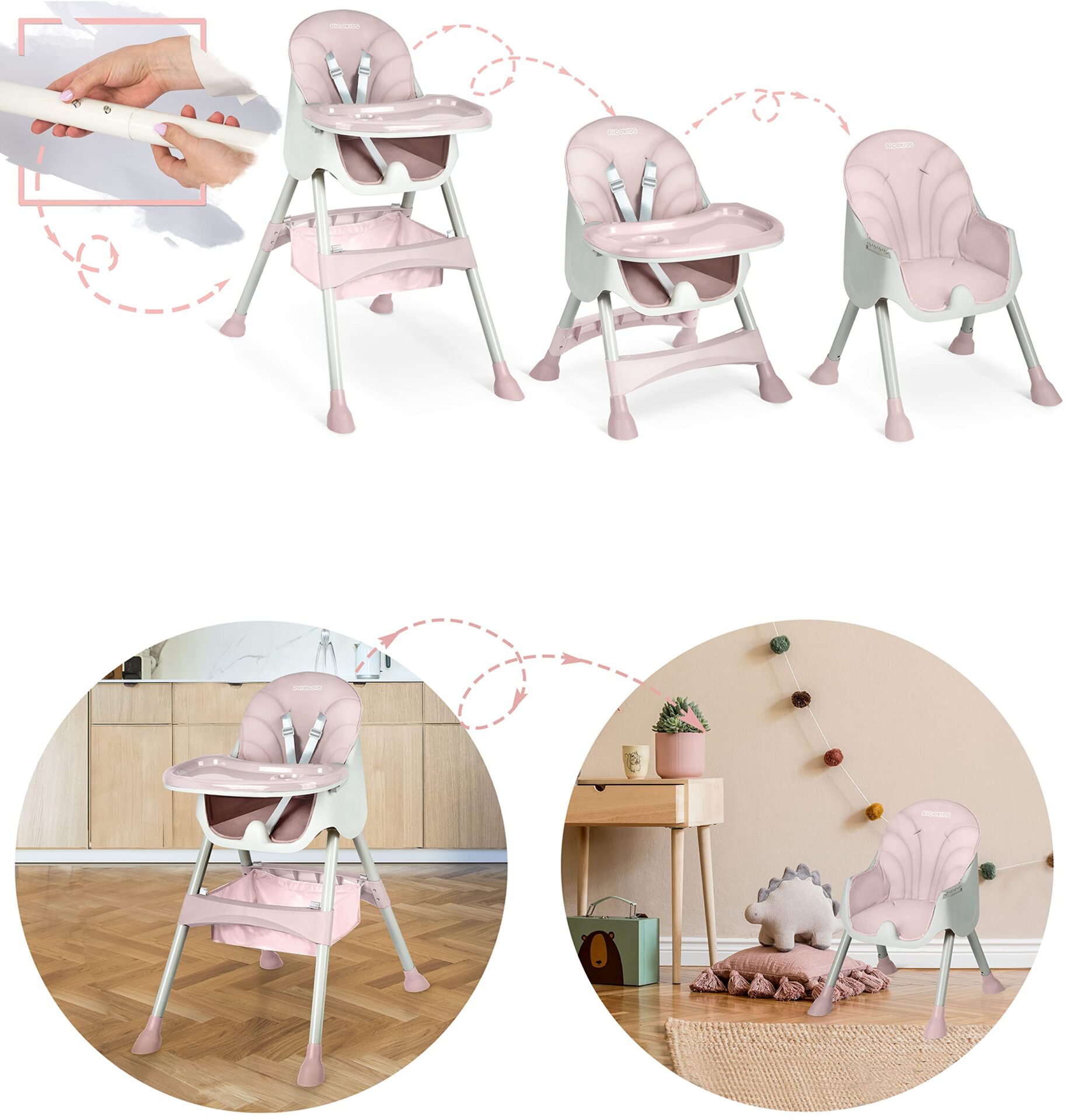 Ricokids Krzesełko do karmienia Milo dla dzieci składane tacka - obrazek 13