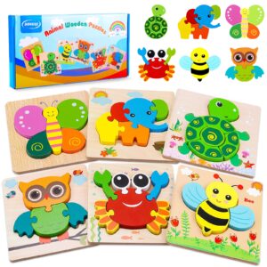 Drewniane puzzle Montessori dla dzieci 2-5 lat – edukacyjny zestaw 6 sztuk
