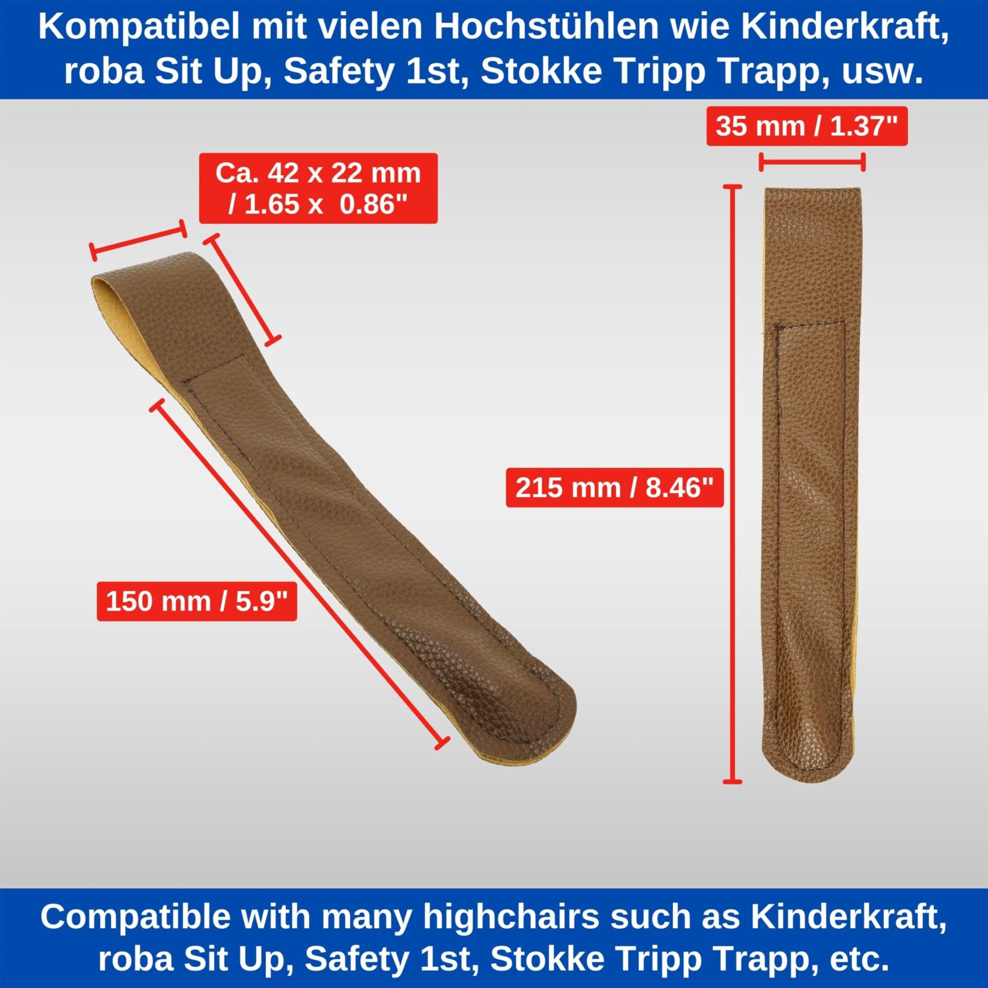 Pas krokowy do krzesełka do karmienia brązowy PU - kompatybilny z Stokke, Safety1st, Kinderkraft - obrazek 7