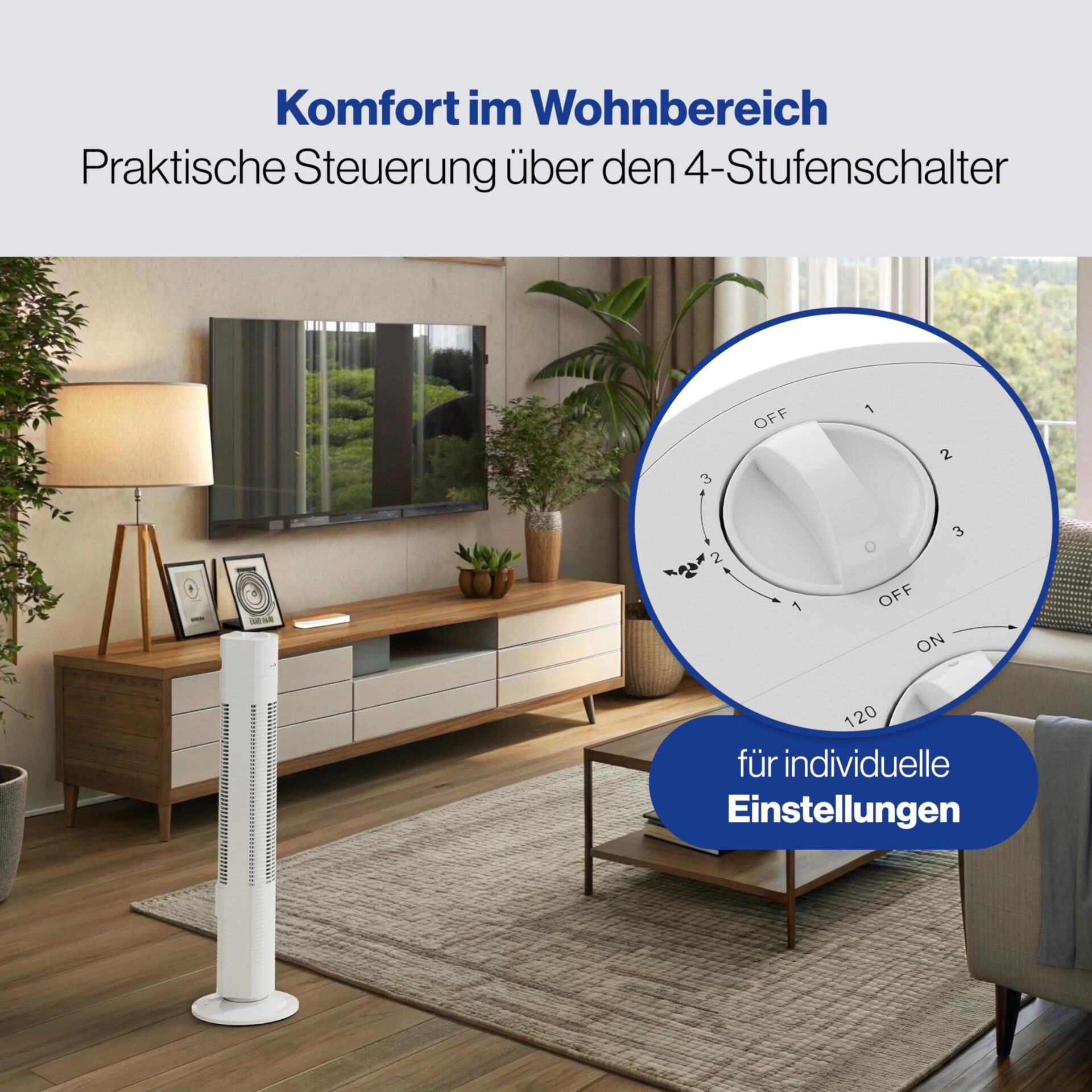 Wentylator wieżowy Clatronic TVL 3770 - 3 prędkości, oscylacja 75°, timer 120 min - obrazek 5