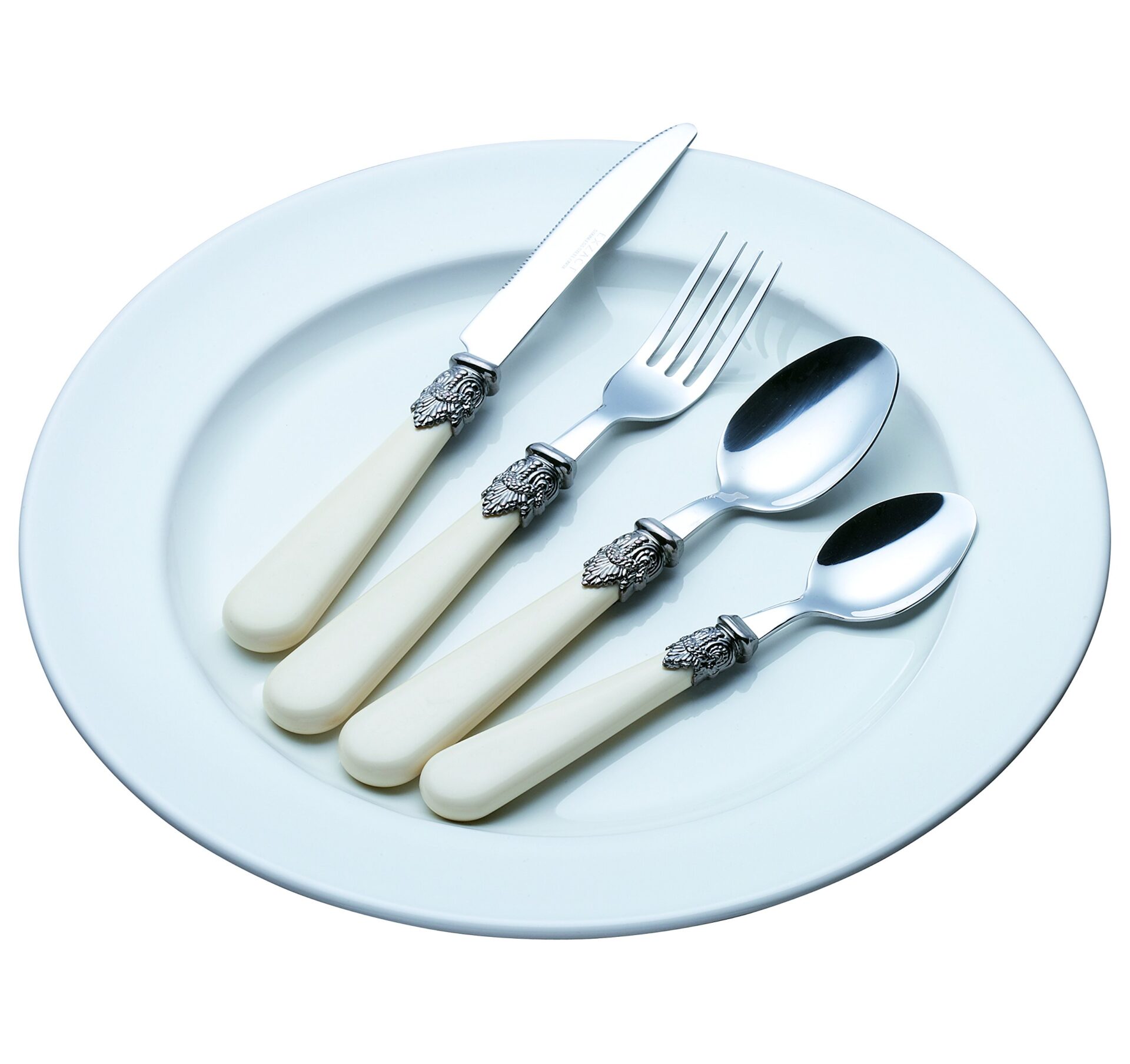 Exzact Zestaw sztućców w stylu vintage, 24 szt., antyczne kremowe uchw - obrazek 2