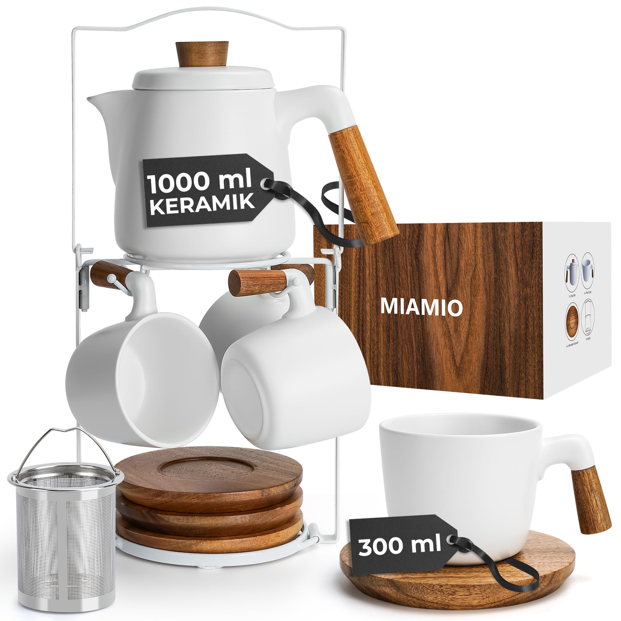 Ceramiczny zestaw do herbaty MIAMIO 1000 ml z kubkami i zaparzaczem