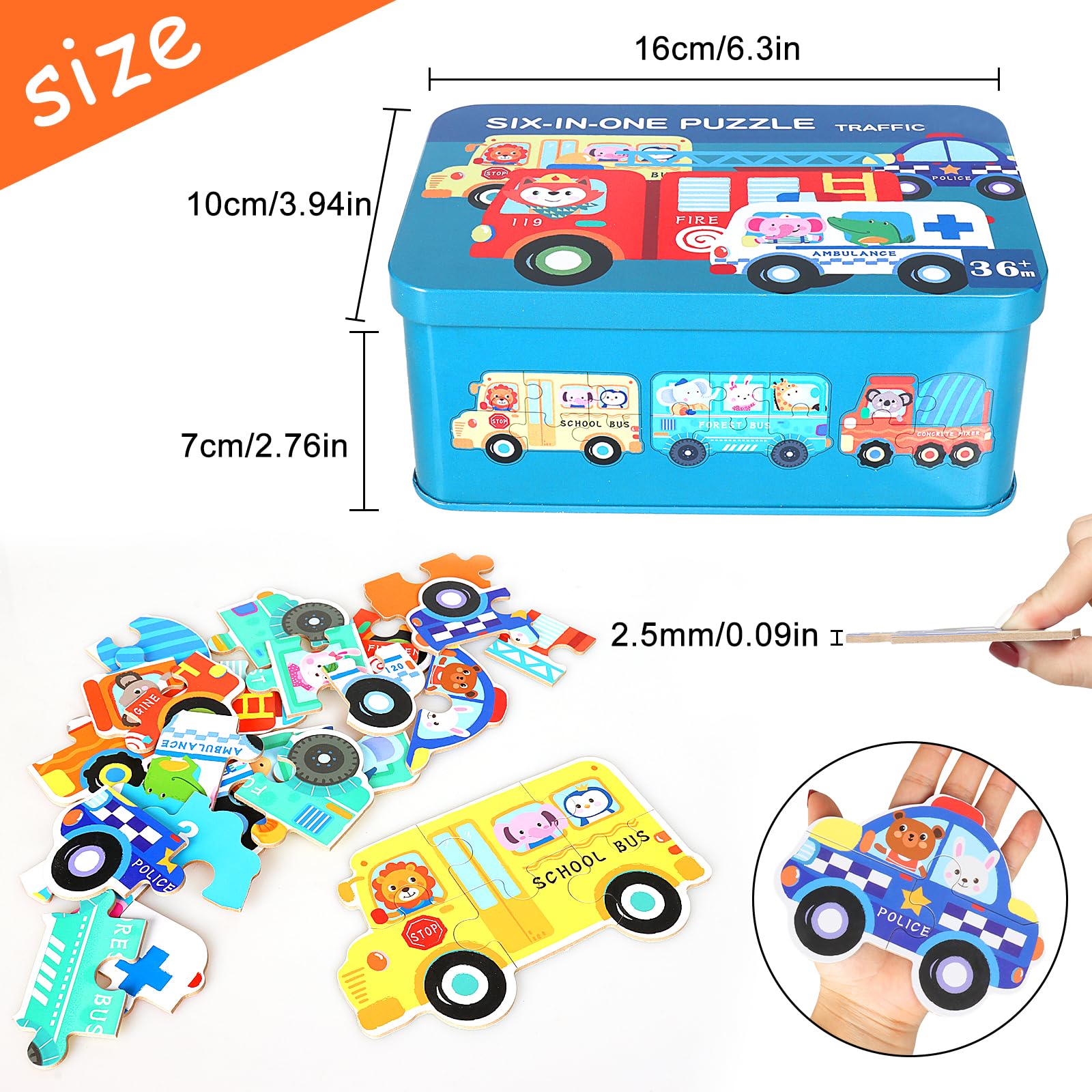 Drewniane puzzle edukacyjne dla dzieci – 6 zwierząt w pudełku - obrazek 2