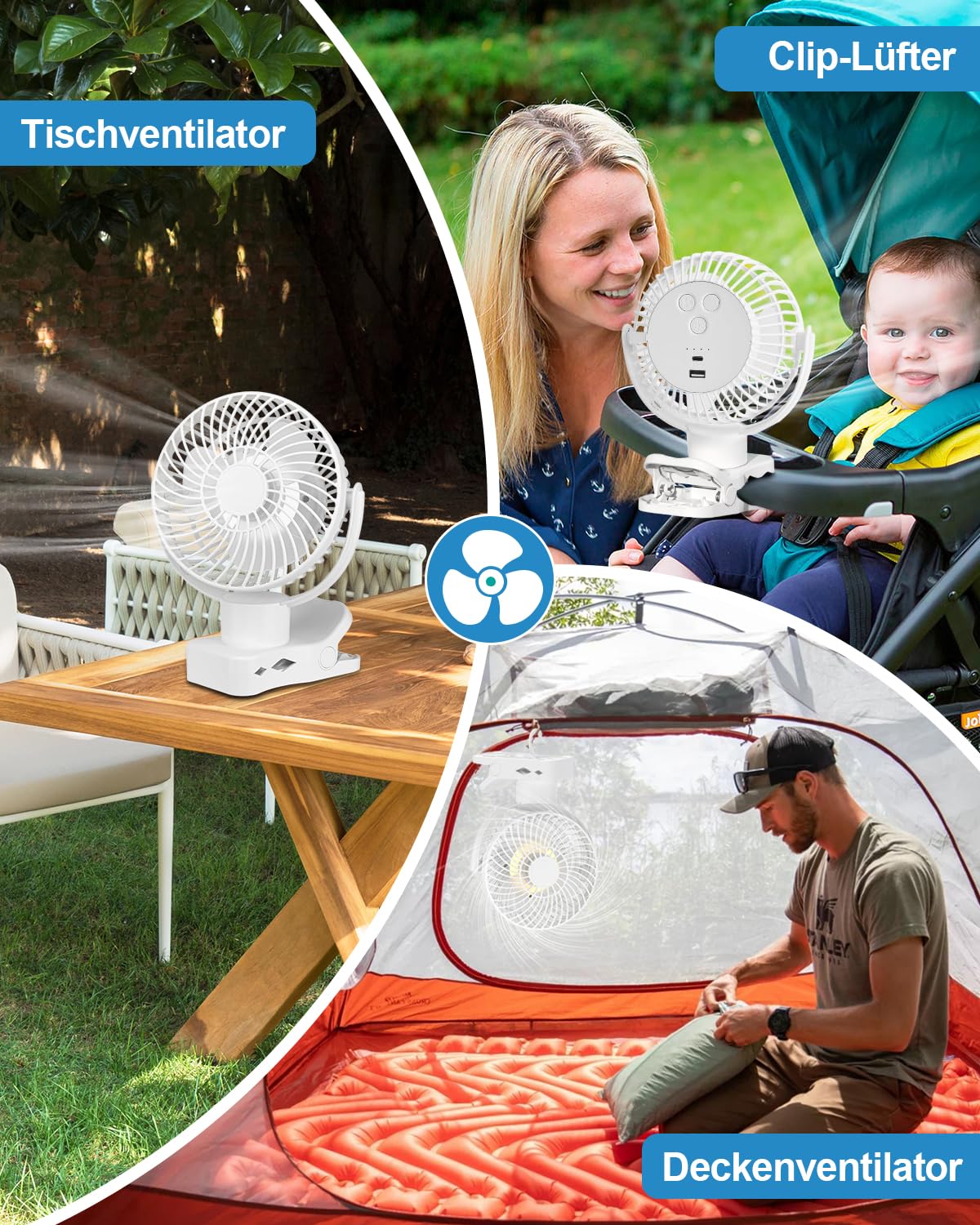 360°Oscylujący wentylator biurkowy, 10000 mAh Mini Wentylator USB Cich - obrazek 2