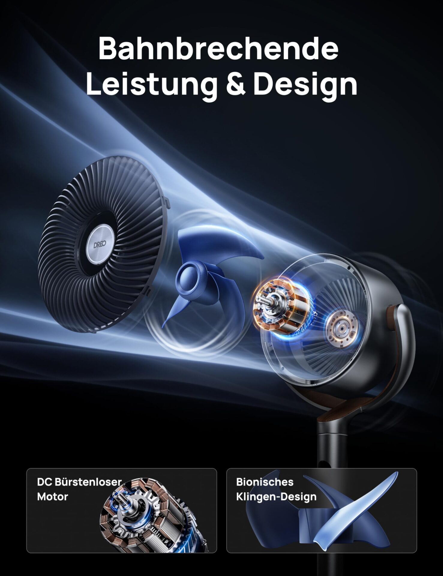 Cichy wentylator Dreo 23dB, 120° oscylacja, 8 prędkości, 102CM wysokości - obrazek 5