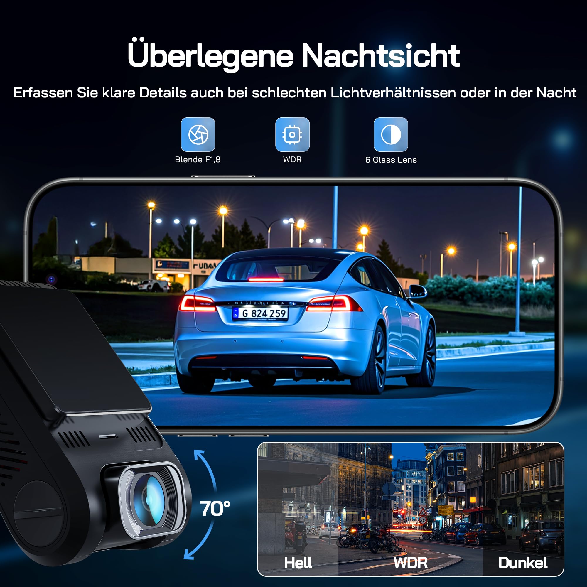 Kamera samochodowa WOLFANG 2.5K kamera samochodowa Wi-Fi z kartą SD 32 - obrazek 6