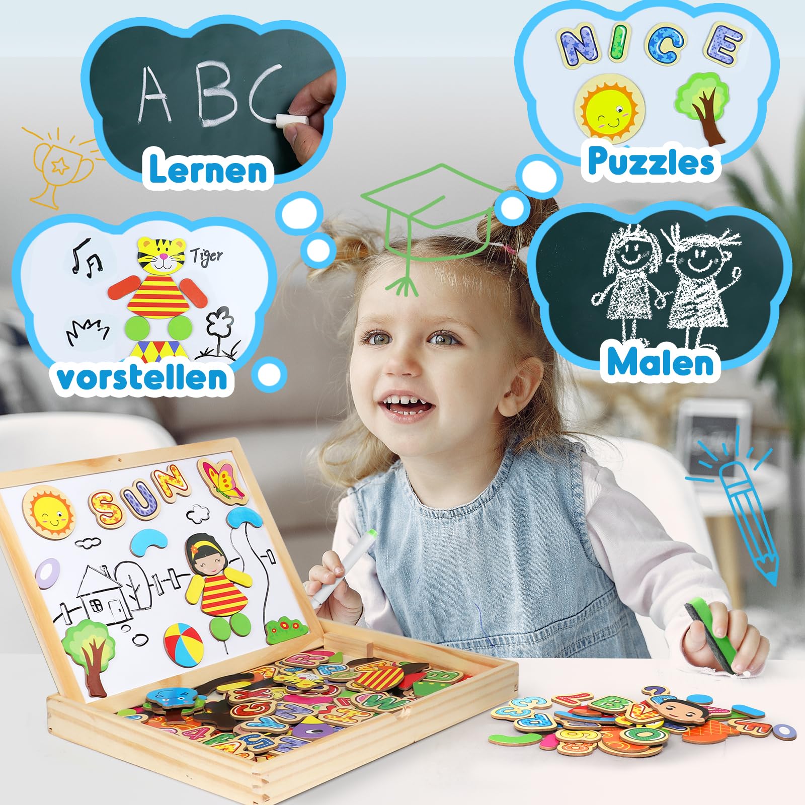 Yoptote Tablica Magnetyczna Montessori dla Dzieci 2-4 lata – Litery i Cyfry - obrazek 4