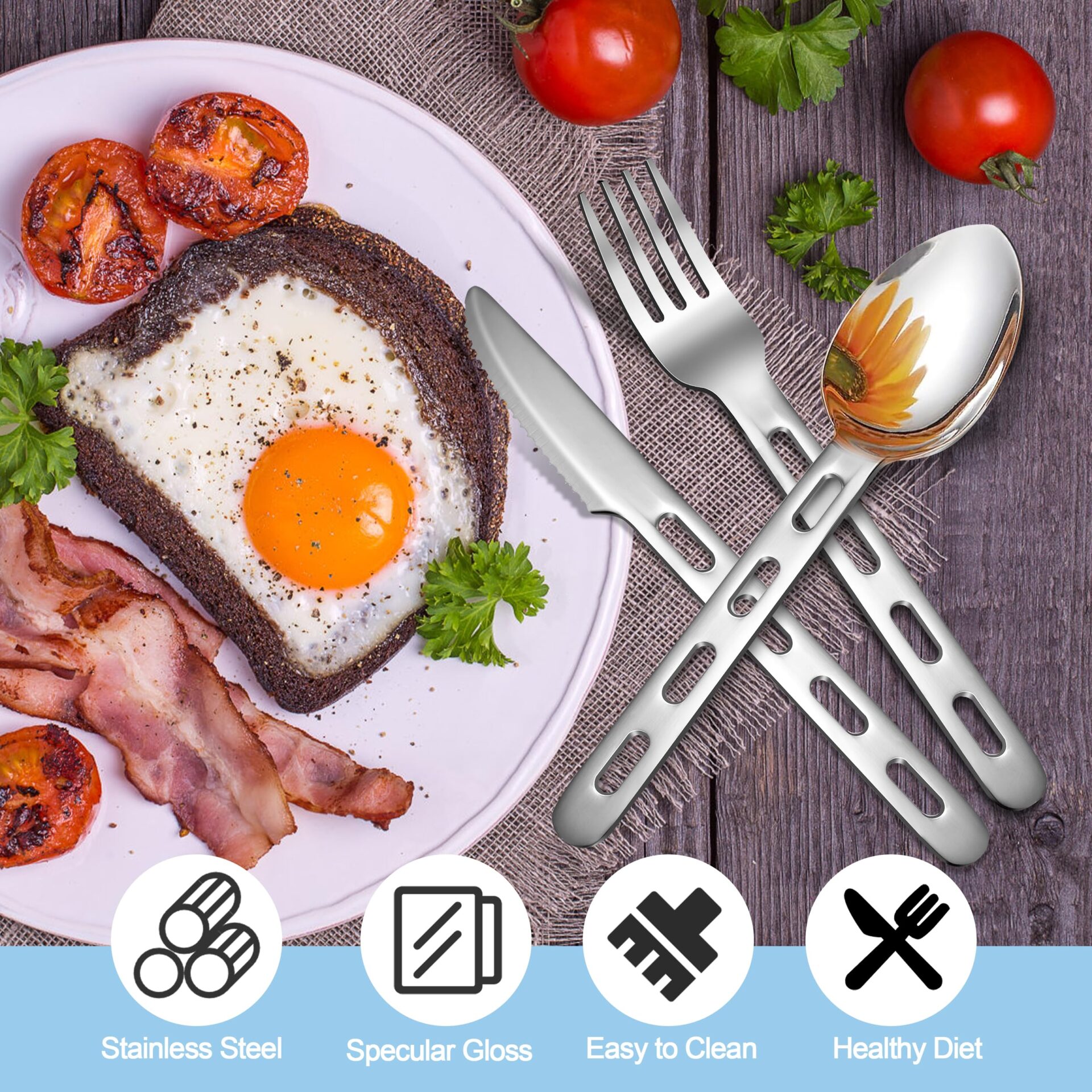 Przenośny zestaw sztućców kempingowych 4 szt. Widelec, łyżka, nóż - obrazek 5