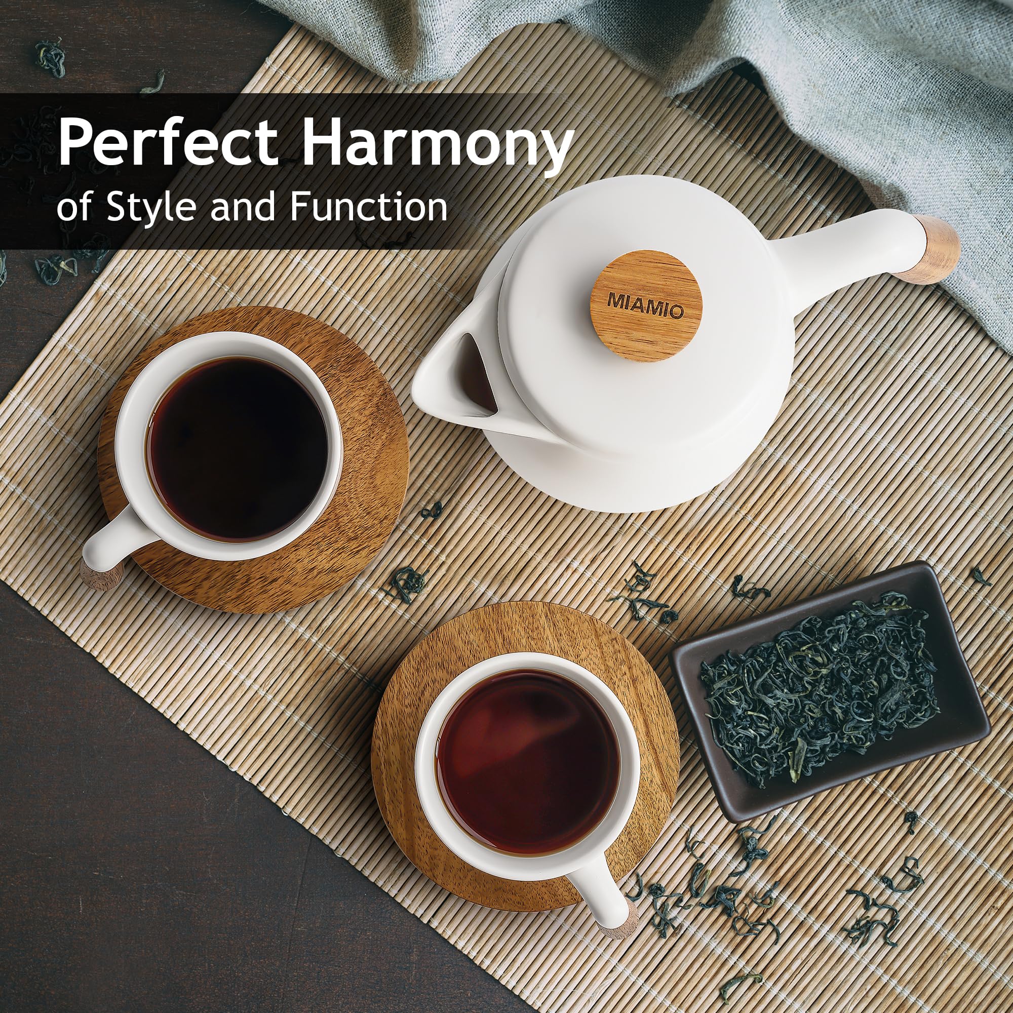 Ceramiczny zestaw do herbaty MIAMIO 1000 ml z kubkami i zaparzaczem - obrazek 9